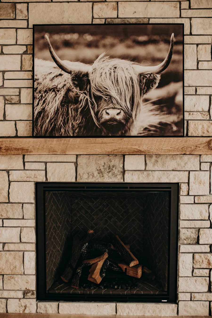Custom stone fireplace by Keller Homes